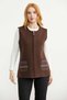 Women's Zippered Knitwear Vest with Pockets - Brown - Milk Coffee - 3