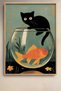 Black Cat Looking at Fish in Aquarium Framed Painting Cat Poster Modern Wall Decor Kedi06 - 2