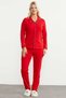 Shirt Model Pajama Set with Piping Detail - Red