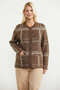 Block Patterned Buttoned Knitwear Jacket - Brown - 3