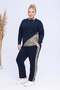 Women's Navy Blue Beige Leopard Garnished Flexible Plus Size Tracksuit Set