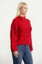 High Collar Casual Sleeve Wool Knitwear Cardigan - Red - 3