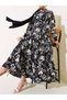 Line Floral Patterned Dress - Black