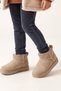 Children's Beige Fur-Lined Suede Look Snow Boots Thick Soled Short Mini Winter Boots