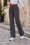Women's Anthracite Stoppered Cuffed Side Piping 3 Thread Baggy Sweatpants - 7
