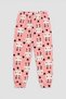 Girl's Rabbit Patterned Soft Velvet Textured Pink Pajama Bottoms