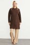Embroidery Detailed Long Wool Turkish Cardigan - Brown