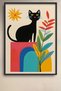 Modern Black Cat among Plants Framed Painting Cat Poster Modern Wall Decor Kedi22 - 2