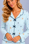 Women's Patterned Lace Detailed Bow and Button Long Sleeve Pajama Set - 5