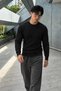 Men's Crew Neck Long Sleeve Black Sweatshirt - 6