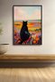 Black Cat in a Bicycle Countryside Scenery Framed Painting Cat Poster Modern Wall Decor Kedi56