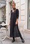 Black V-Neck Long Sleeve Single Pocket Slim Leather Trim Casual Knitted Dress 130 55 - 6