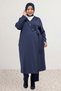 63024 Large Size Double-Breasted Collar Belt Snap Modal Cap - Navy Blue