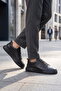 Black-Black Genuine Leather Lace-Up Thick Comfortable Sole Men's Casual Shoes Sneaker 272303