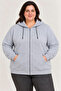 Oversized plus size three-thread fleece-lined hooded full-zip winter sweatshirt - grey