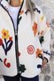 Ecru Colored Floral Standard Size Zippered Plush Jacket - 4