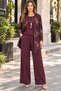 Timeless Elegance-Women's Leaf Print Long Jacket Blouse and Wide Leg Pants Three-Piece Set