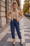 Italian Navy Blue Embroidered Pocket Elastic Waist Shalwar Leg Casual Knitted Trousers 98 68 - 7