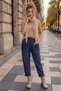 Italian Navy Blue Embroidered Pocket Elastic Waist Shalwar Leg Casual Knitted Trousers 98 68 - 3