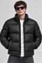 Men's Black Leather Look Puffer Jacket – Stand Collar, Zippered, Premium Winter Model - 3