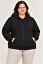 Oversized plus size three-thread fleece-lined hooded full-zip winter sweatshirt - black - 4