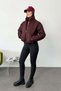 Women's Stand Collar Zippered Double Pocket Short Puffer Coat Plum - 1020 - 3