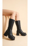 Side Zipper, V Logo Detail, High Comfortable Heel, Women's Short Boots - 2