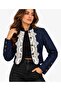 New Season Premium Lace Embroidered Metal Button Detailed Notched Collar Short Women's Denim Jacket – Navy Blue - 2
