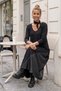 Black V-Neck Long Sleeve Single Pocket Slim Leather Trim Casual Knitted Dress 130 55 - 4