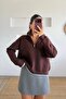 Brown Half-Zip High-Neck Sweater