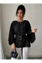 Women's long sleeve crew neck batwing sleeve belted waist satin blouse - 2