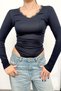 Women's V-Neck Lace Snap Bodysuit Navy Blue - 27K 2578 - 2