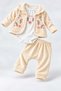 Baby Girl Floral Embroidered Velvet Cardigan Long Sleeve Snap Fastener Badi Velvet Tracksuit 3-Piece Bottom Top Set 0- - 5