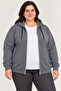 Oversized plus size three-thread fleece-lined hooded full-zip winter sweatshirt - smoke gray - 3