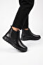 Black Genuine Leather Side Elastic Anatomical Winter Rubber Sole Women's Boots Z1114 - 2