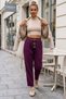 Italian Plum Color Leopard Pattern Elastic Waist Straight Leg Slim Corduroy Woven Trousers 100 70 - 6