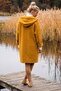 Italian Mustard Color Hooded Long Sleeve Zipper Pocket Medium Thickness Boucle Woven Jacket 90 65 - 7