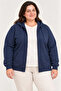 Oversized plus size three-thread fleece-lined hooded full-zip winter sweatshirt - navy blue - 2