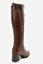 Women's Stretch Elastic Blunt Toe Heeled Boots Real Leather Br 88068 Taba - 3