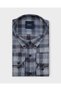 Battal (Plus Size) Winter Buttoned Collar Checked Blue Shirt 3873m