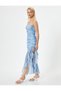 Floral Tulle Strapless Dress with Ruffles Asymmetrical