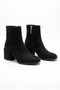 Women's Gold Zipper Detailed Thick Heeled Round Toe Ankle Boots - Milena - Black Suede