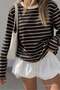 Bitter Coffee Striped Crew Neck Long Sleeve Women's T-Shirt Mg2923 - 2