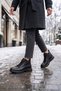 Black Genuine Leather, Fur Inside, Cold Resistant, Rubber Sole, Zippered Women's Boots Z1118