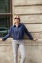 Women's Crush Cupra Collared Zippered Long Sleeve Waist Pleated Coat-Navy Blue - 2