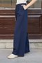 Women's Relaxed Fit Wide Leg High Waist Pleated Palazzo Trousers with Pockets-Navy Blue - 4