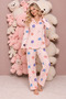 Cat Pattern Salmon Suede Knitted Long Sleeve Mother-Daughter Buttoned Pajama Set - 2