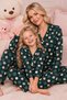 Bear Pattern Green Suede Knitted Long Sleeve Mother-Daughter Buttoned Pajama Set