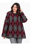 Women's Burgundy Gray Diamond Patterned Crew Neck Oversize Knitwear Sweater
