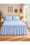 Vintage Leaf Breeze – Blue Patterned Ruffled Skirted Elastic Sheet Set (Suitable for Mattresses up to 30 cm)